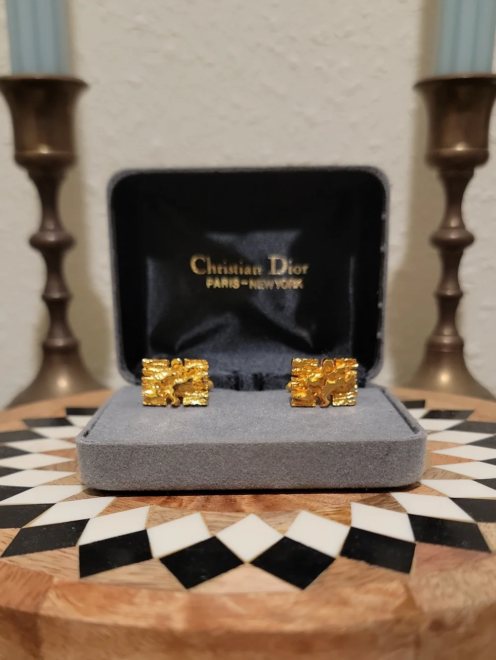 Vintage Christian Dior Gold-Tone Cuff Links New In Box